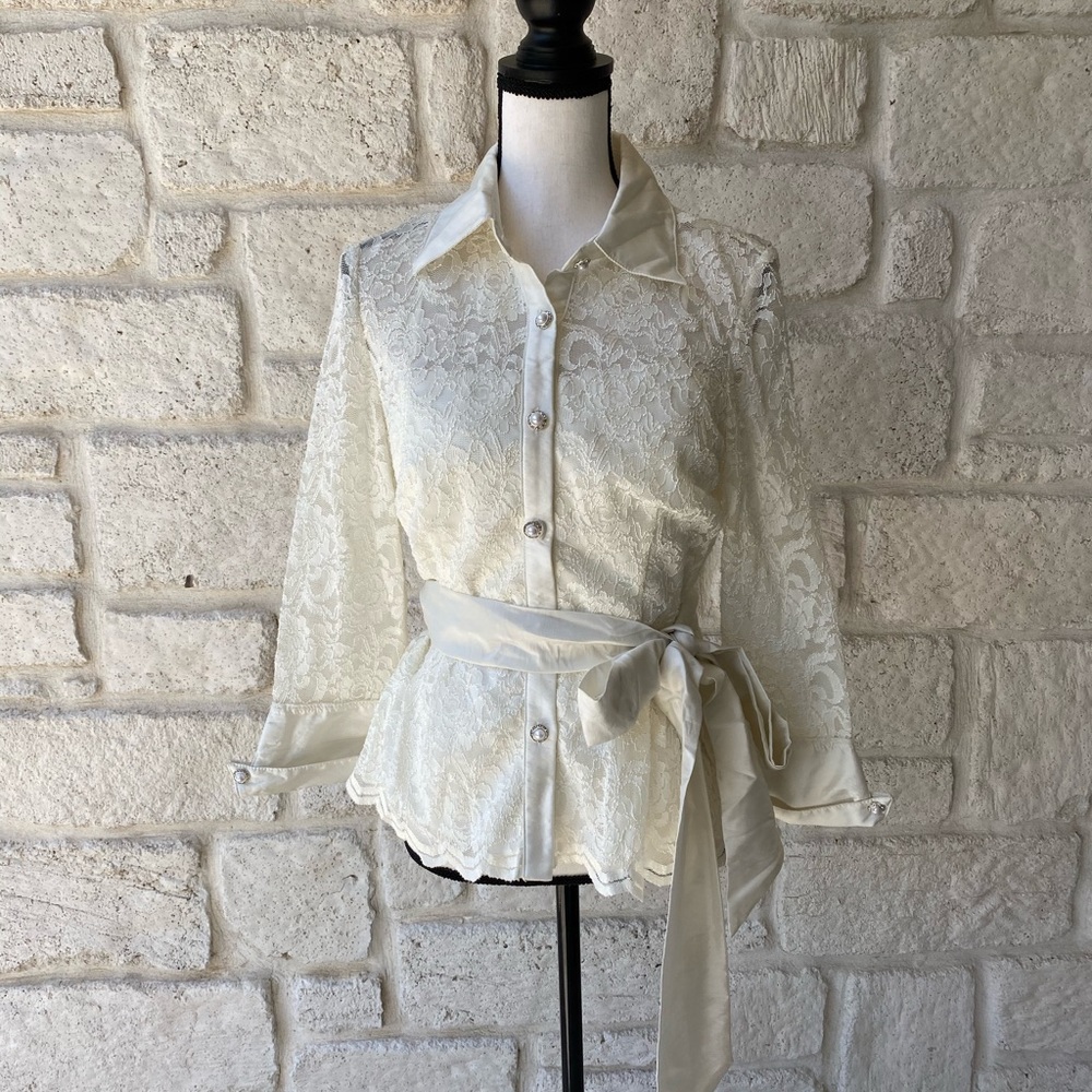 Eliza J. white lace blouse W/ Pearl Buttons